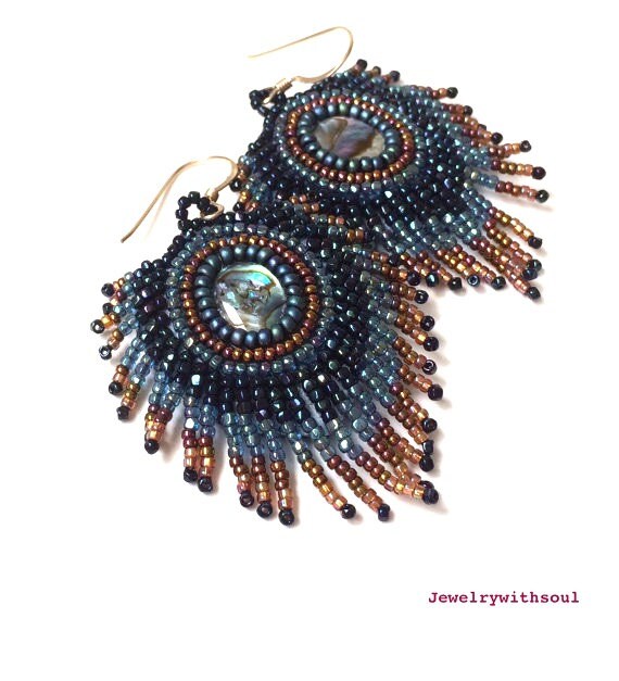 Peacocks Feather Bead Embroidery Earrings Bead By Jewelrywithsoul 6388