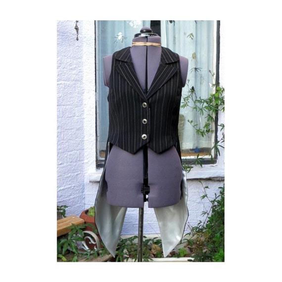 goth tail waistcoat tailcoat in black and white pinstripe