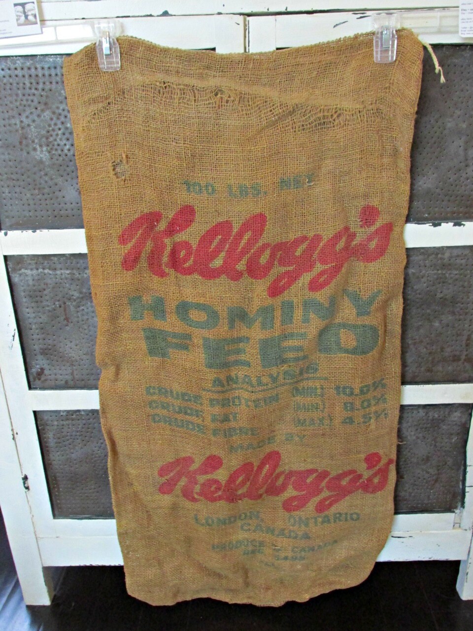 Vintage Kellogg's Hominy Feed Sack Burlap 100 pound lb