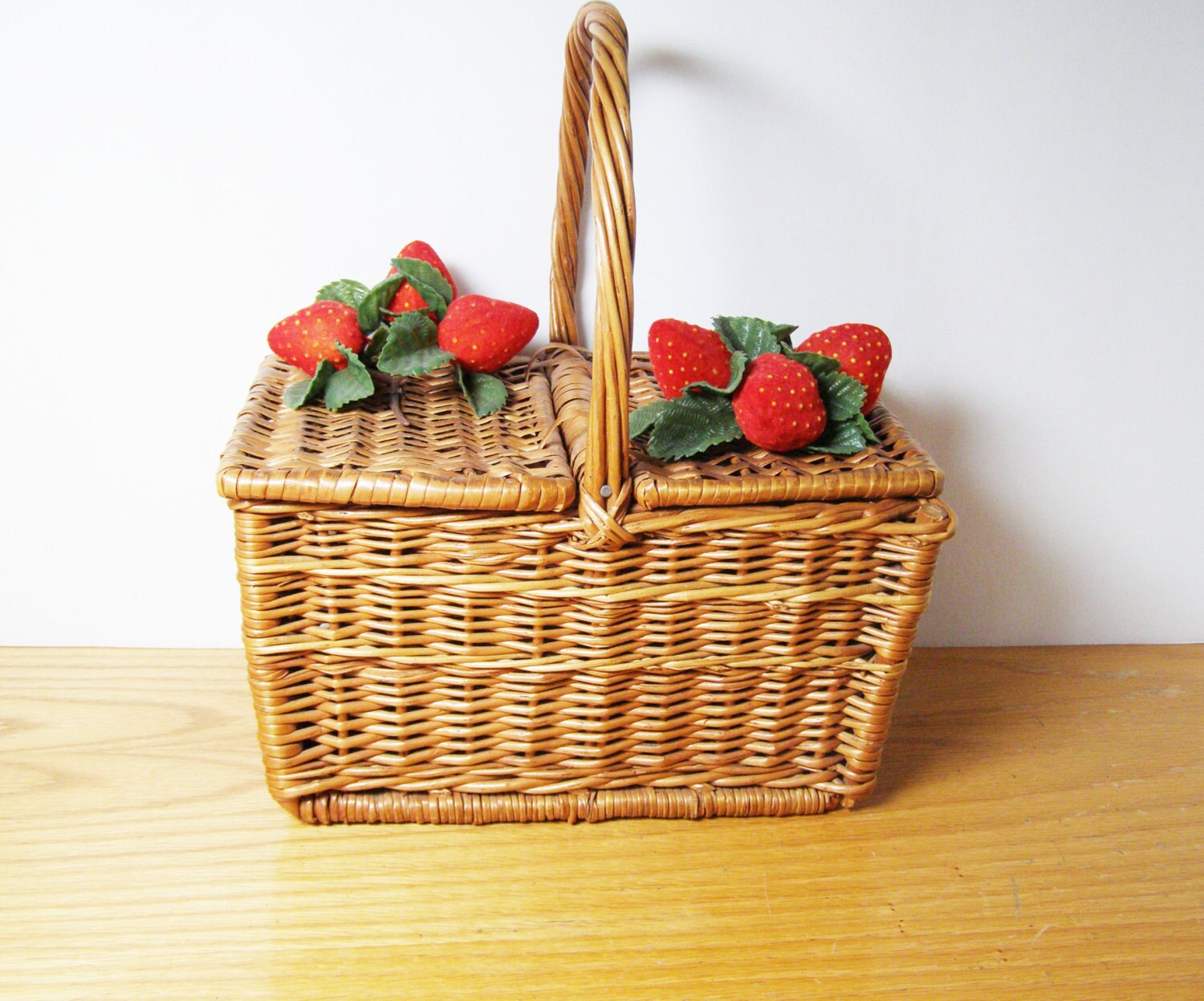Picnic Basket Handbag with Strawberries Cute and by LorettasCache