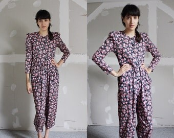 Vintage 90s Floral Pink Roses One Piece Jumper XS-S