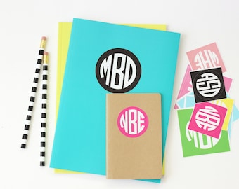 Personalized Round Monogram Stickers Kids Name Labels Custom School Supplies Notebook Label Monogram Folder Stickers Back to School Labels