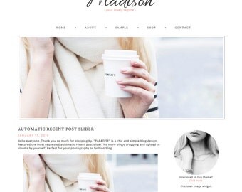 Blogger Template Premade Blog Theme Design Madison - Instant Digital Download, Auto Slider, Clean
