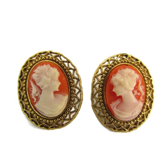 Cameo Earrings Vintage 1928 Jewelry Company Stud Earrings Gold