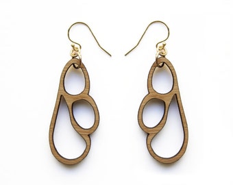 Wooden earrings - laser cut wooden jewellery - wooden dangle earrings - earrings for work - wooden drop earrings