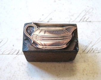 Antique Copper Letterpress Printers Wooden Block of a Milk Jug c1900