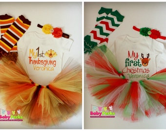 COMBO -Baby girl Christmas outfit ,Baby's 1st Christmas Outfit - Baby's First Thanksgiving Outfit , Baby's First Thanksgiving Outfit