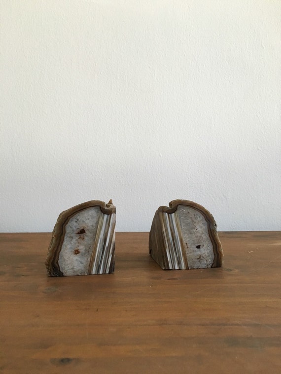 vintage small geode bookends office decor  mid century boho