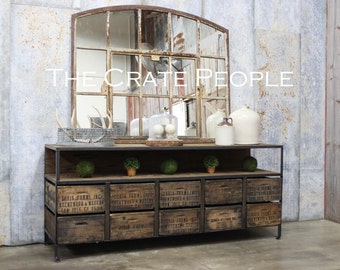 10 Vintage Zoria Crate Credenza - TV Console - Buffet Table - Reclaimed Fruit Crate Furniture & 100+ yr old Barn Wood