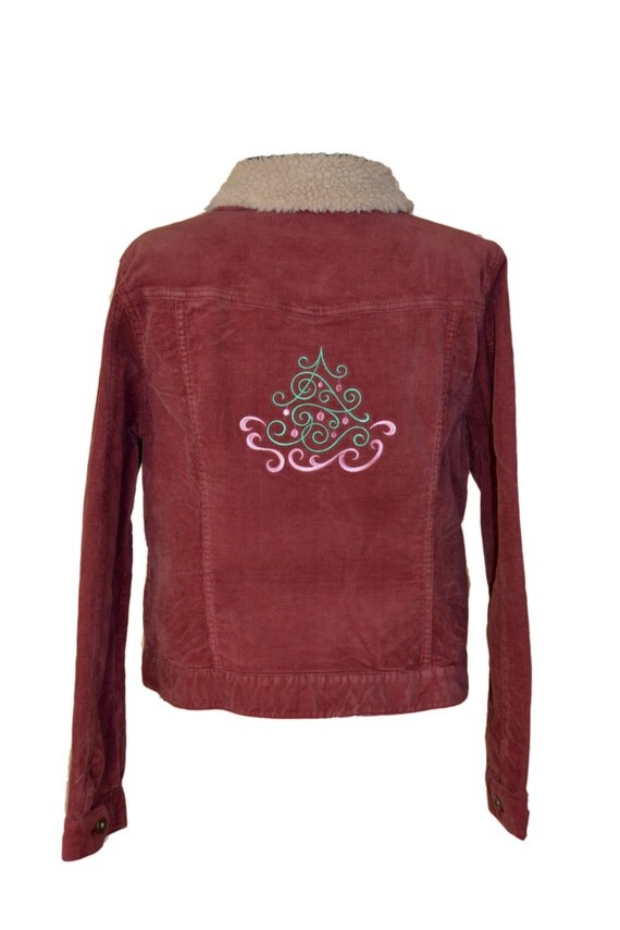 Christmas Tree Embroidered Jacket Corduroy Jacket Red