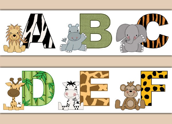 safari animal alphabet wallpaper border decal nursery wall