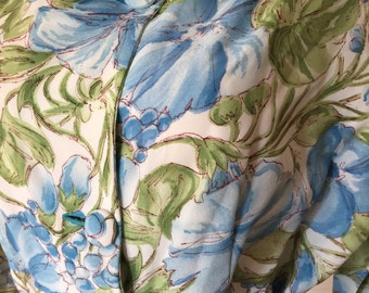50s 60s Morning Glory Print Rayon Dressing Robe