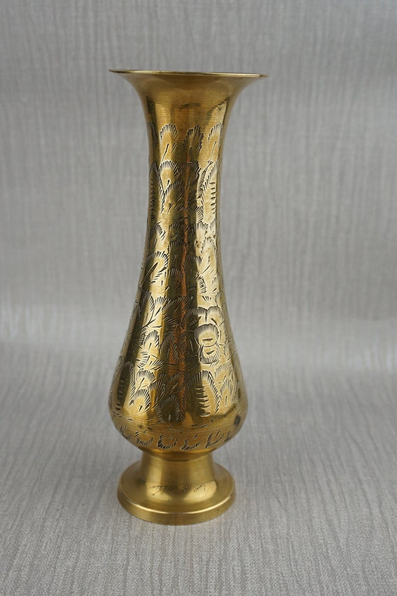 Vintage Solid Brass Ornate Vase Fluted Shaped Ornamental