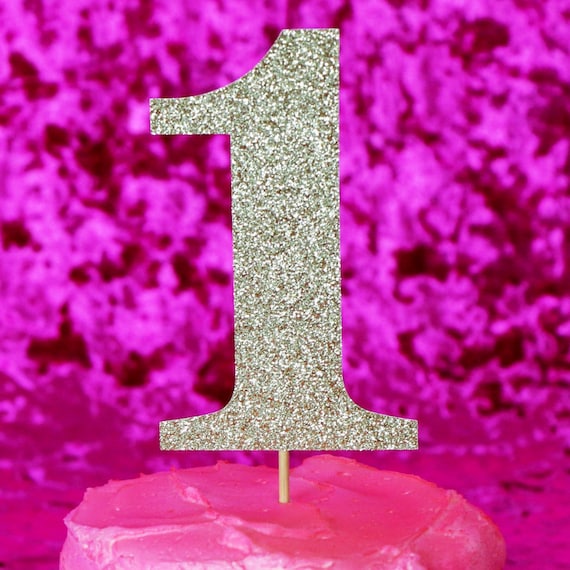 Number 1 Cake Topper Glitter First Birthday. One Cake