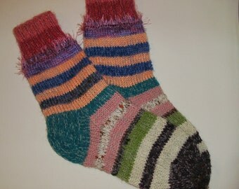 Hand Knitted Wool Socks -Colorful for Women - Size Large-US W 9-9,5,EU 41