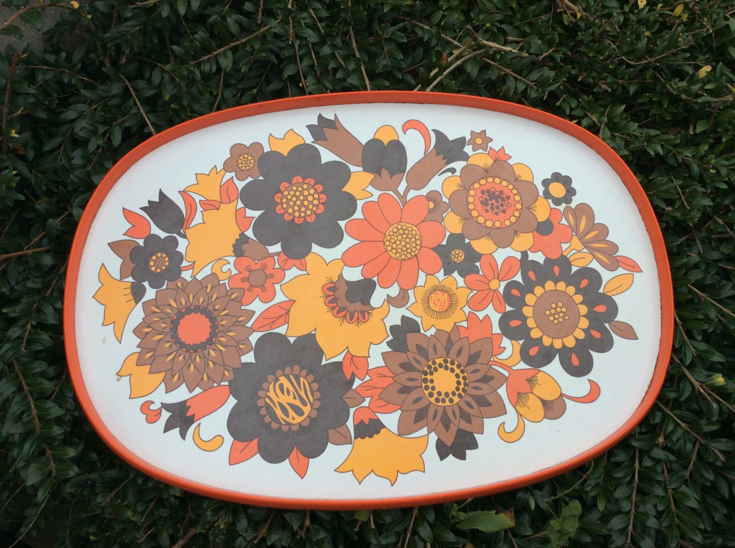 1960’s 1970’s Vintage Retro Brown and Orange FLOWER POWER Serving