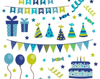 Happy Birthday Clip art, Boys Birthday clipart, Birthday Cake Graphic, Boy, Invitation, Bday - Commercial & Personal - Instant Download
