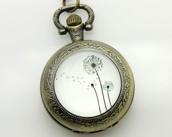 Necklace Pocket watch three Dandelions