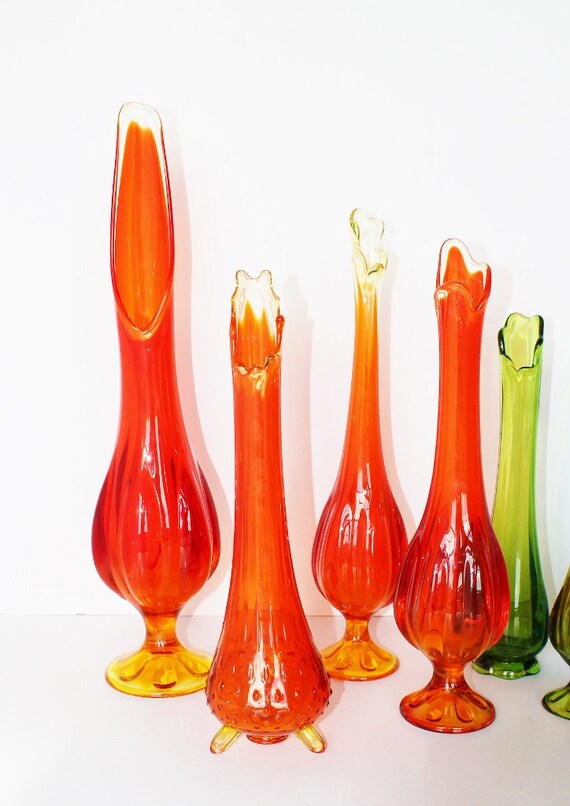 Orange Yellow Hobnail Stretch Glass Vase 14.5 / by TheBlueRam