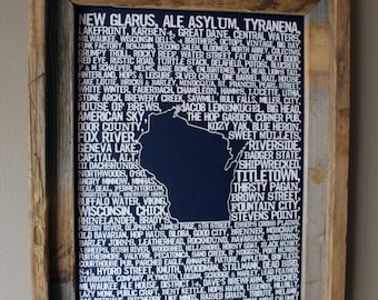 Beers of Wisconsin Word Map (Dark Blue) - Unframed