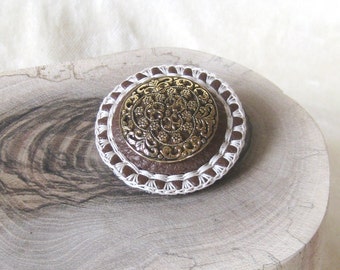Broche Rintage Années 80 - Gros Modèle En Textile Et Verre - Noir Et Jaune - Parfait état