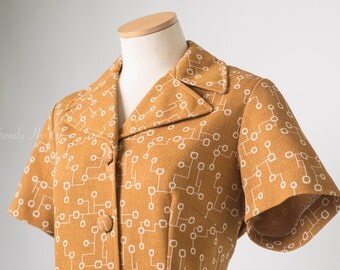 Vintage Mod Top, Mod 60s Top, Vintage Top, Vintage mustard Top, Mustard yellow Top, Mad Men Top, 60s Mod Top - L/XL