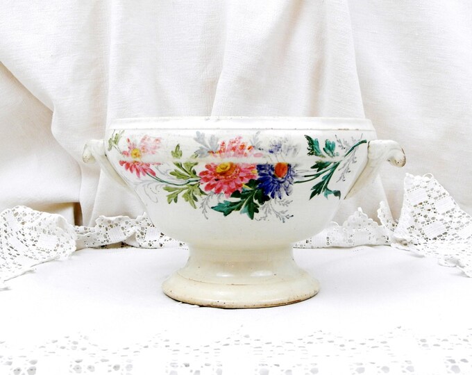 Antique French Hand Painted Flower Pattern Ceramic Pottery Soup Serving Bowl Saint Amand Des Eaux, French Country Decor, Chateau Chic, Retro