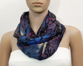 Blue Scarf Black Infinity Scarf Black Scarf Fashion Scarves Scarf Shawl Cowl Scarf Tube Scarf Summer Scarf Gift for her Handmade Texture