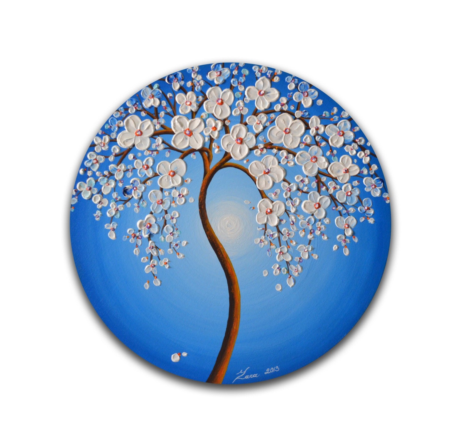 Blue wall art abstract tree painting office wall decor