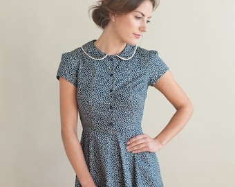 Navy floral dress with peter pan collar