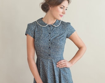 soot grey linen dress with peter pan collar made to measure