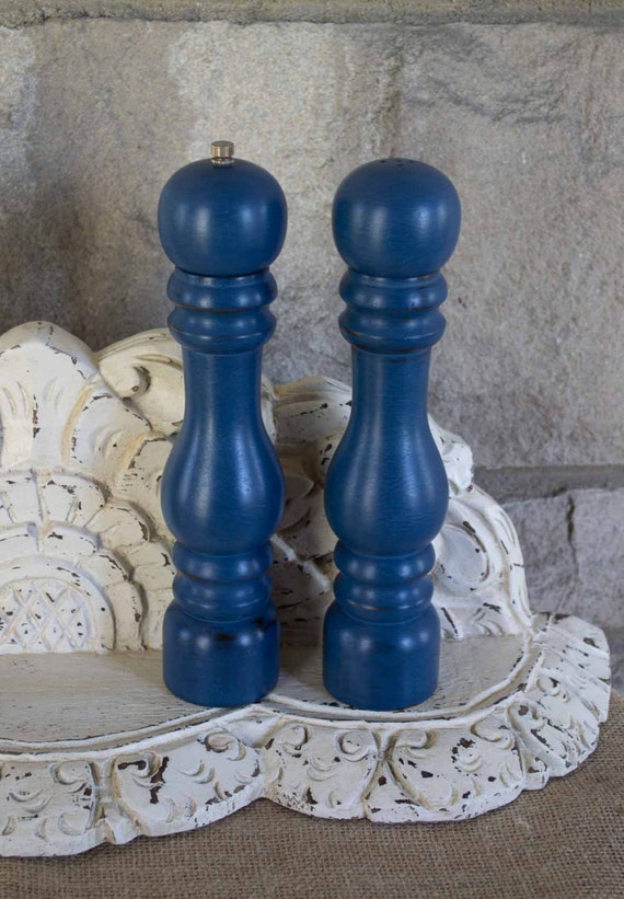 Wooden Salt Shaker and Pepper MillHand Painted Navy Blue