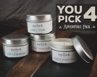 YOU PICK 4 Adventure Pack (4oz.) - Zelda Inspired Candles, Natural Soy Candles, The Legend of Zelda, Geeky Gifts, Gamer Gifts