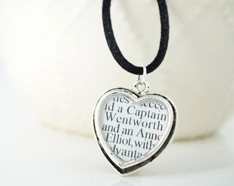 Jane Austen Persuasion - Silver Heart Necklace - Literature Jewelry - Jane Austen Jewelry - Classic Literature