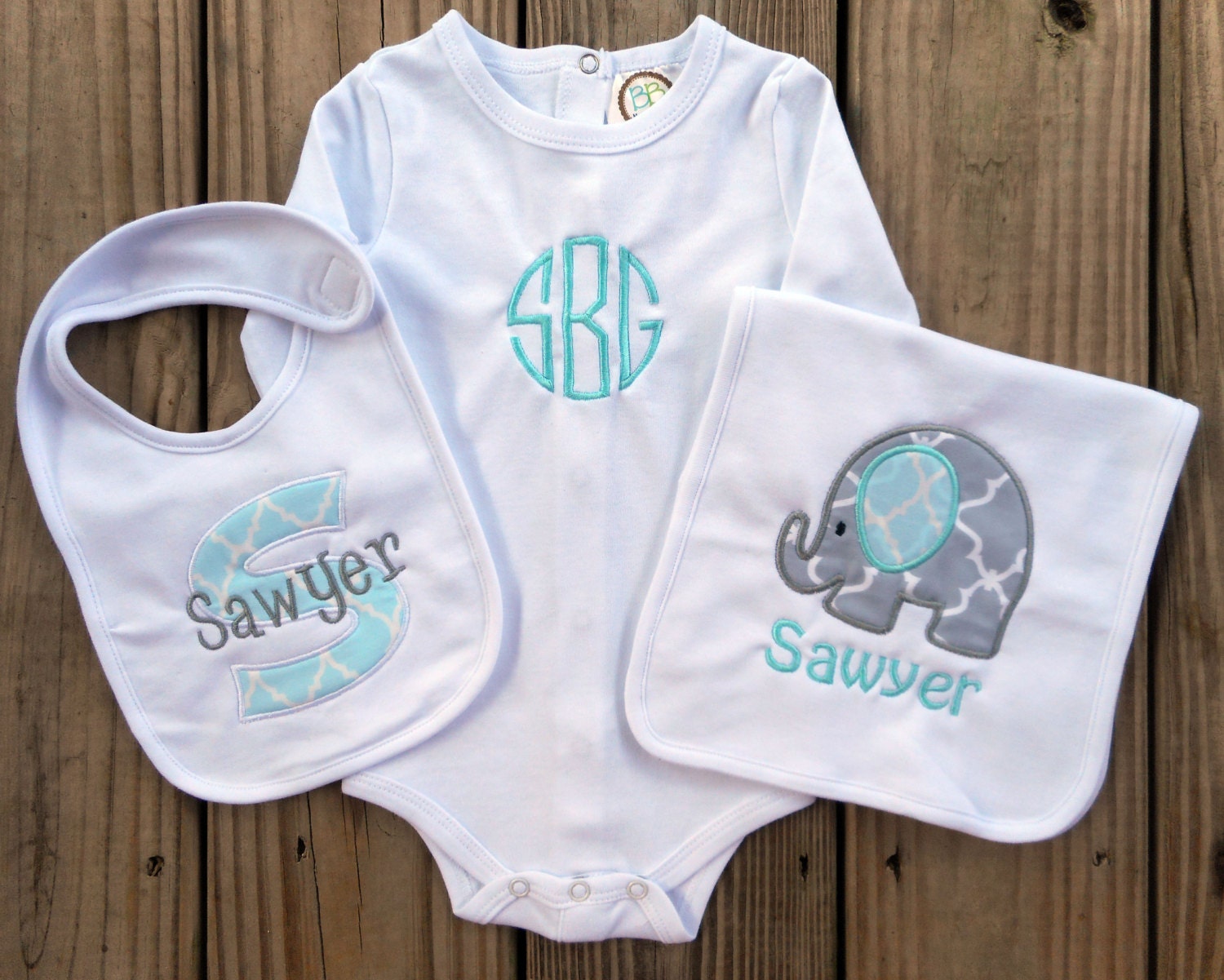 Monogrammed Baby Boy Gift Set Personalized Bib by TheGiftingSpot