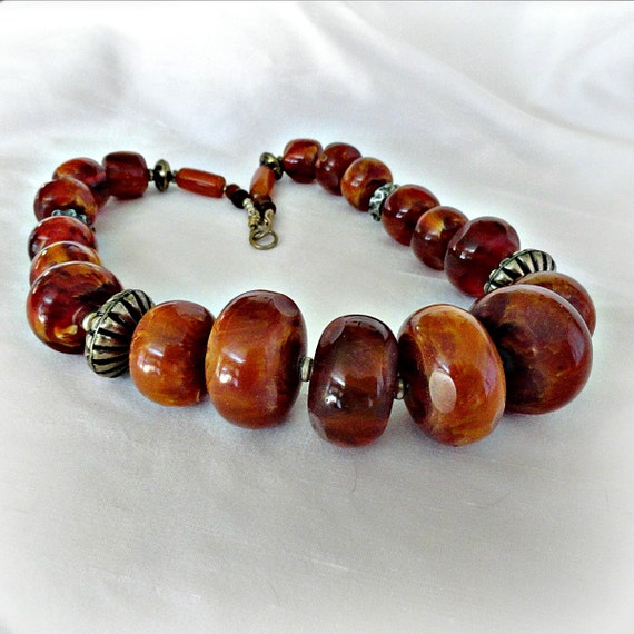 Vintage Resin Amber Ethnic Necklace Boho Faux Amber Statement