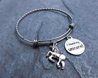 Unicorn Bracelet - Charm Bracelet - Stainless Steel Expandable Bangle - I Found My Unicorn - Unicorn Charm Bracelet - Jewelry
