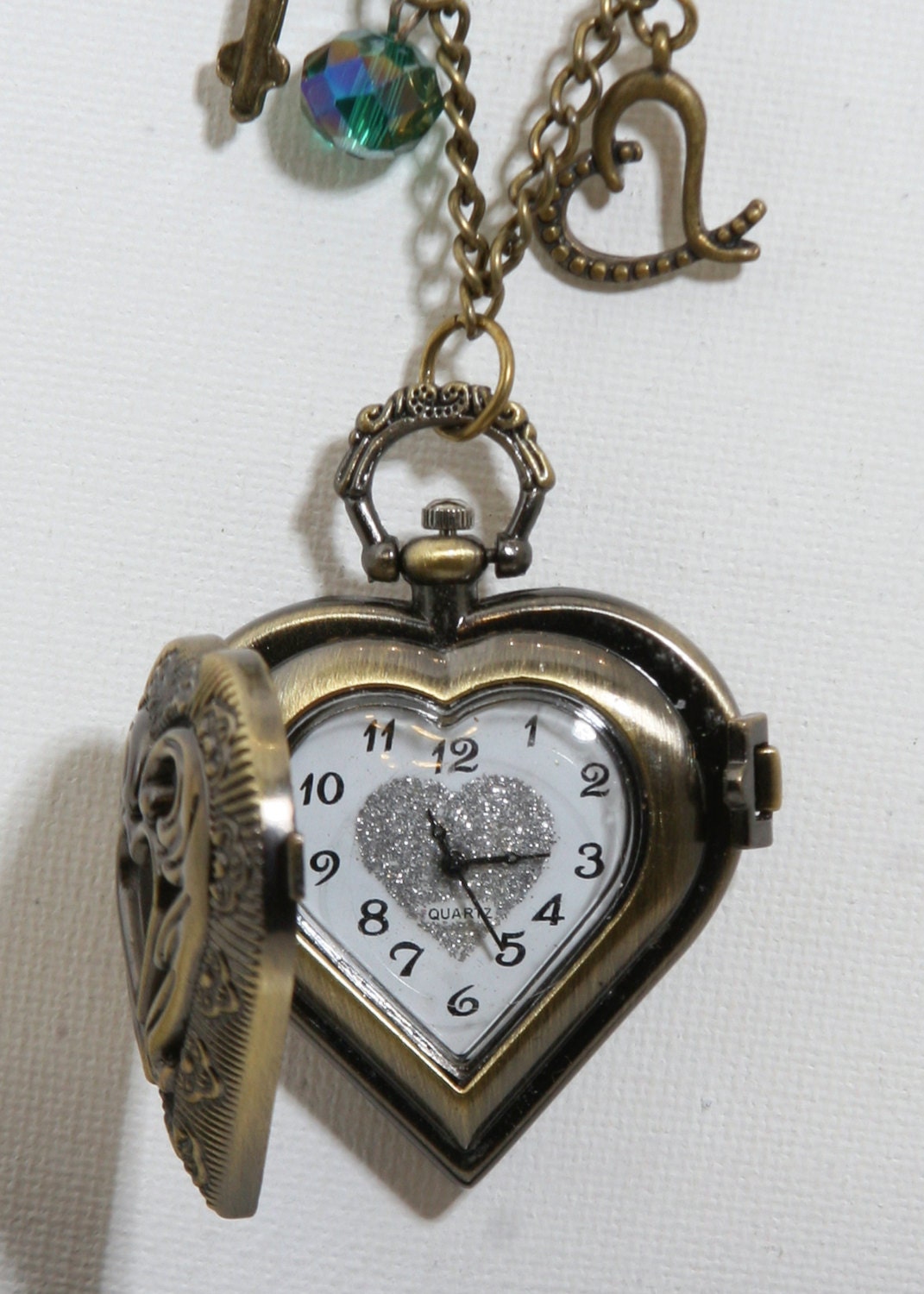 Bronze Heart Shaped Quartz Pocket Watch on by JoyfulSunsations