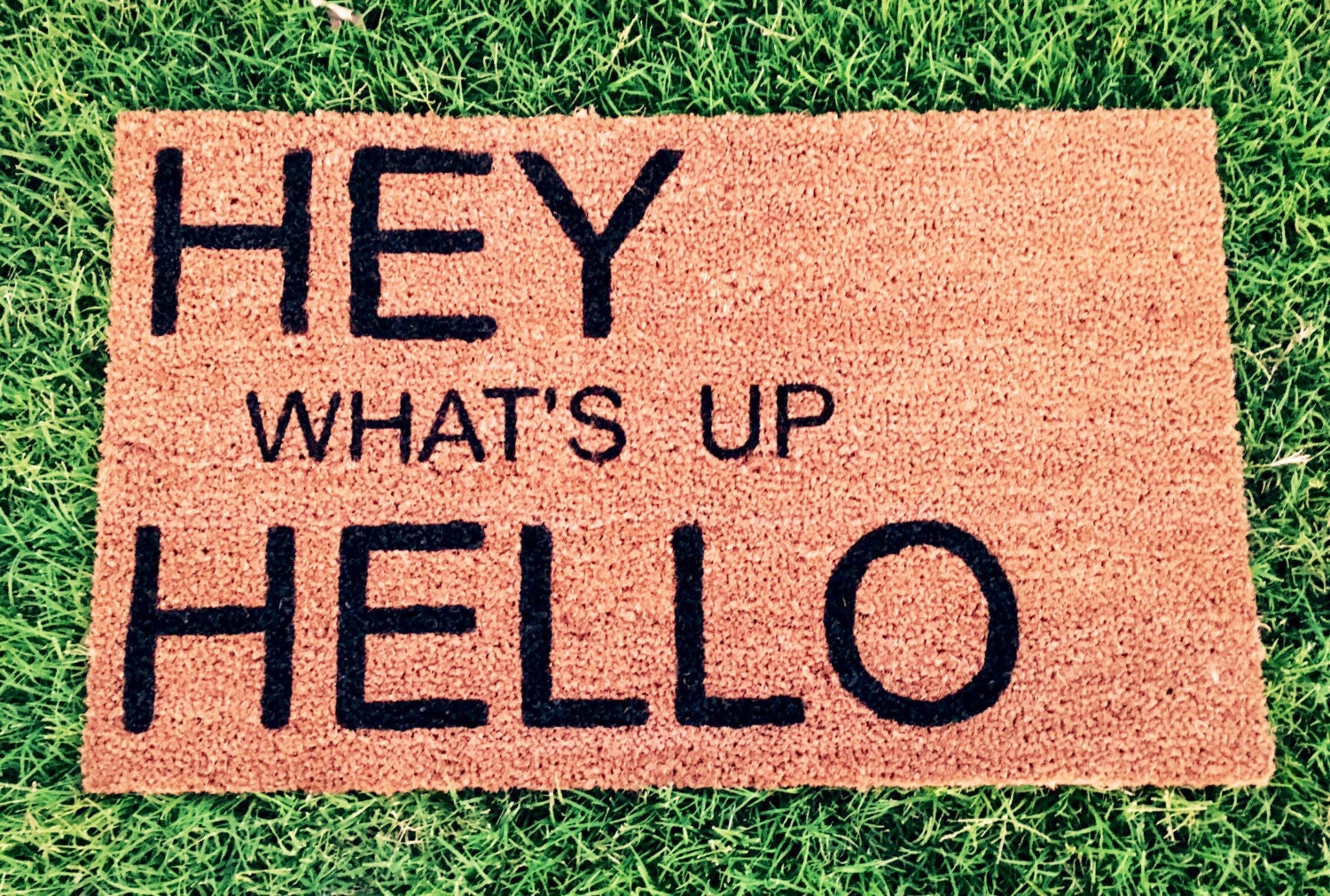 Hey What's up Hello Hand-painted coir doormat by AfterInfinity