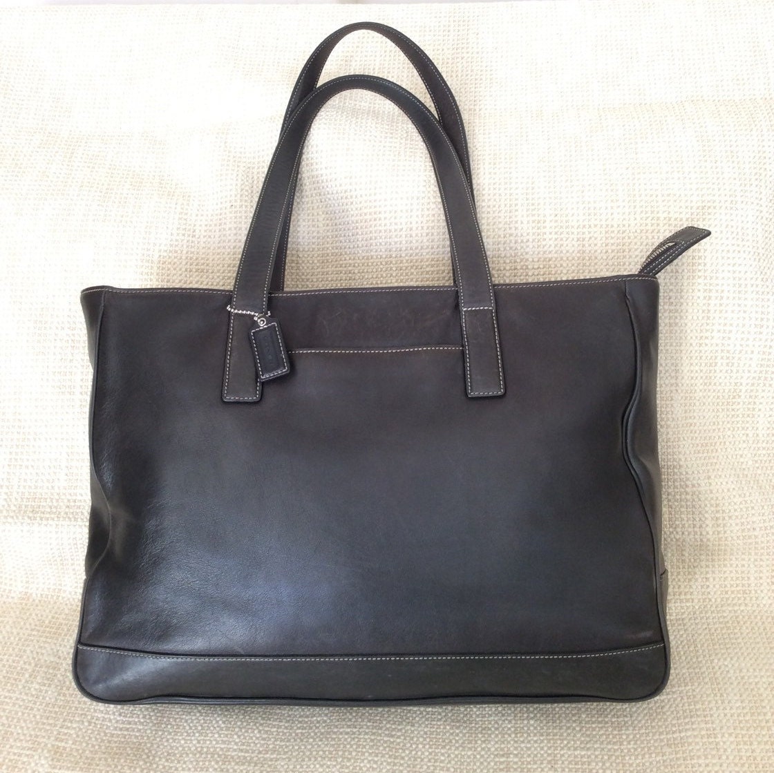 Genuine vintage COACH black leather tote business bag large