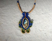 Labradorite Crystal Necklace, Crystal Macrame, Macrame Pendant, Blue and Green Macrame
