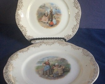 Lot of 2 beautiful salad or dessert plates with Dutch landscape scenes