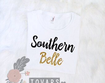 Southern Belle Black and Glitter Gold- Country Shirt- Women's Country Shirt- Country Shirt- Southern Shirt- Gold Glitter Shirt