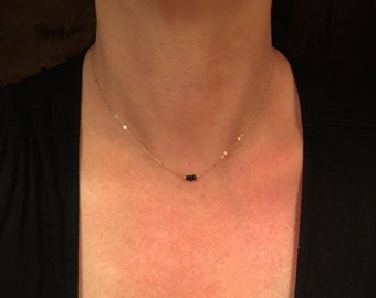 Tiny Black Tourmaline Necklace / Minimalist, Simple, Delicate, Dainty Layering, Small Gemstone, Earthy Organic, Solid Gold, Sterling, Filled