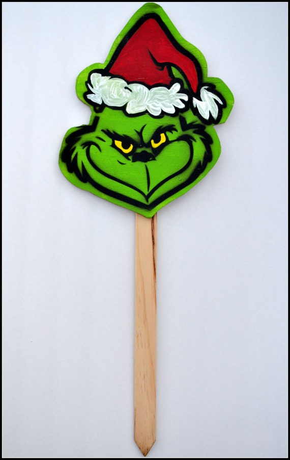 Outdoor Christmas Decoration Grinch Garden Stake by PricklyPaw