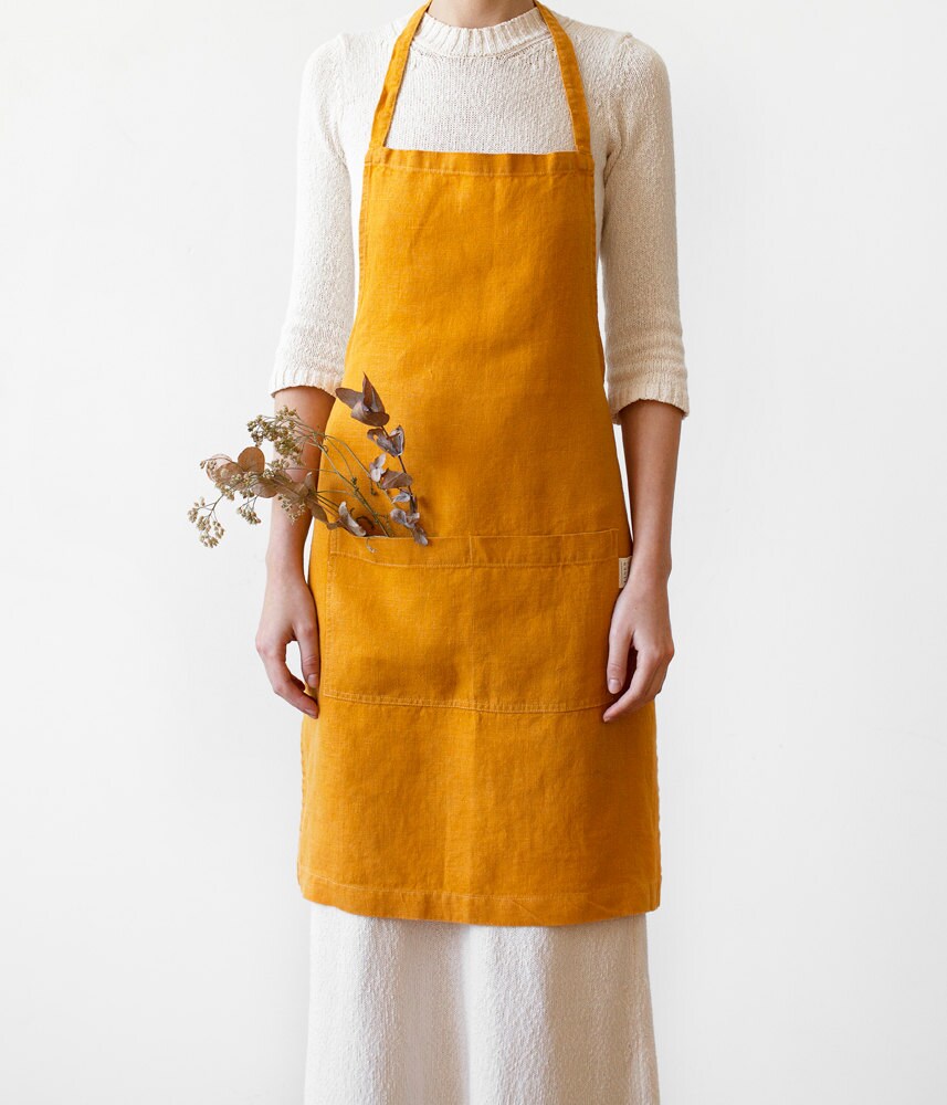 Yellow Stone Washed Linen Apron