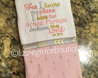 Embroidered Burp Cloth, For I Know The Plans, Personalized Baby Gift, Personalized Burp Cloth, Christian Baby Gift, Baby Shower Gift