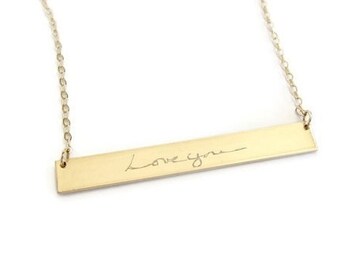 Gold Bar Handwriting Necklace, Keepsake Necklace, Loved Ones Handwriting, Personalized Jewelry, Memorial Necklace, Handwritten Message