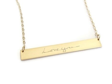Gold Bar Handwriting Necklace, Keepsake Necklace, Loved Ones Handwriting, Personalized Jewelry, Memorial Necklace, Handwritten Message