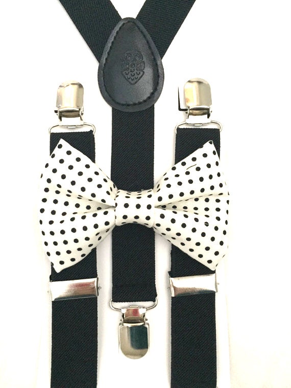 Black Suspenders and Small Polka Dot Bow Tie